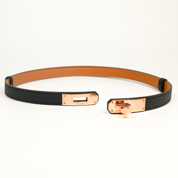 Hermès Kelly 18 Belt Black Epsom Leather Rose Gold Hardware U 2022 w/ CO - Picture 1 of 9